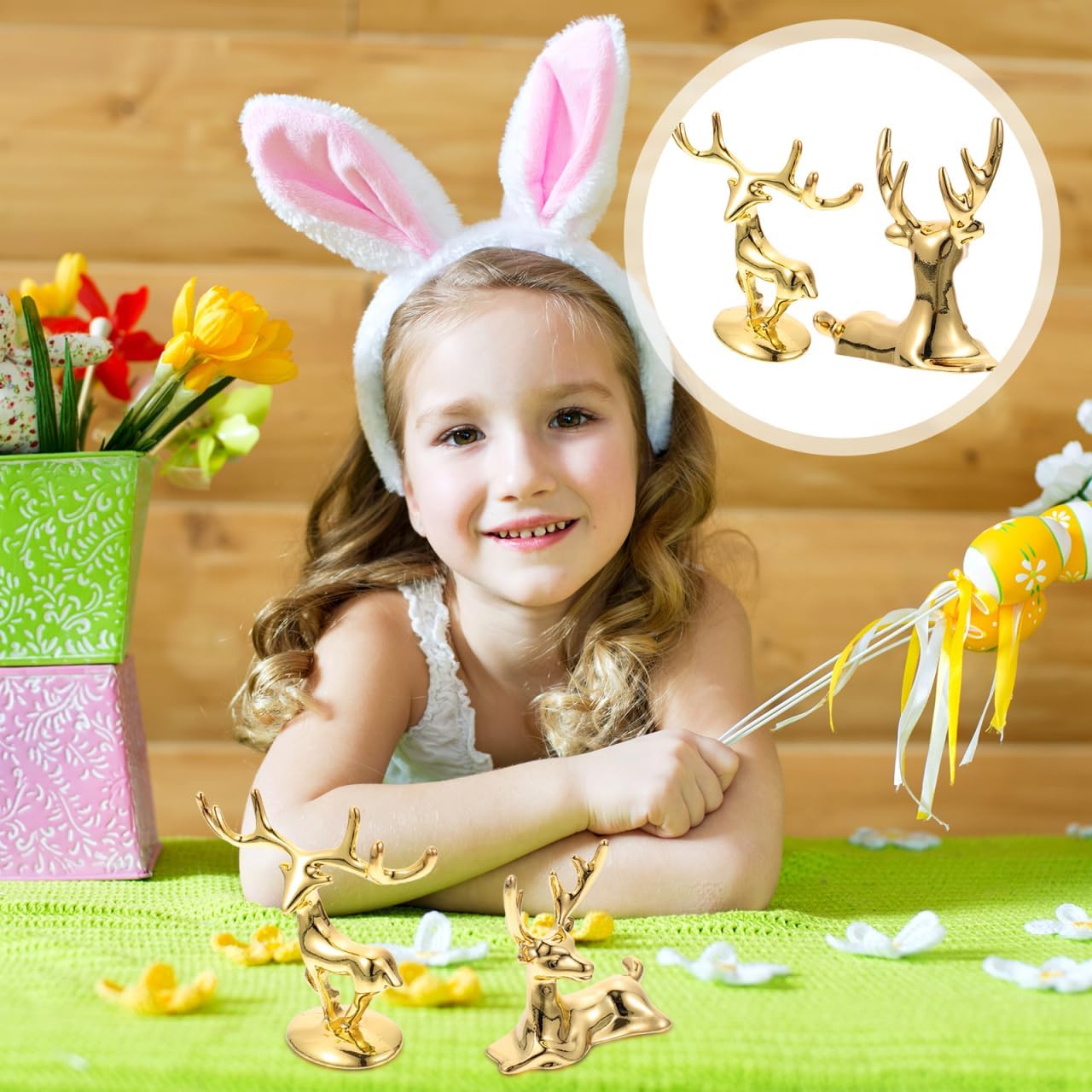 Operitacx 4 Pcs Christmas Reindeer Figurines, Mini Alloy Deer Christmas Decor Gold Xmas Elk Statues Sculpture for Home Table Decor Wine Cabinet